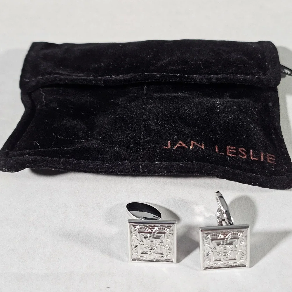 Jan Leslie Cufflinks Mens OS Silver Sterling 925 Square Geometric Celtic Knot